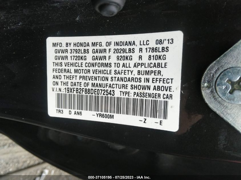 2013 HONDA CIVIC SDN EX - 19XFB2F88DE072543