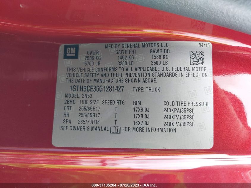 2016 GMC CANYON 2WD SLE - 1GTH5CE36G1281427