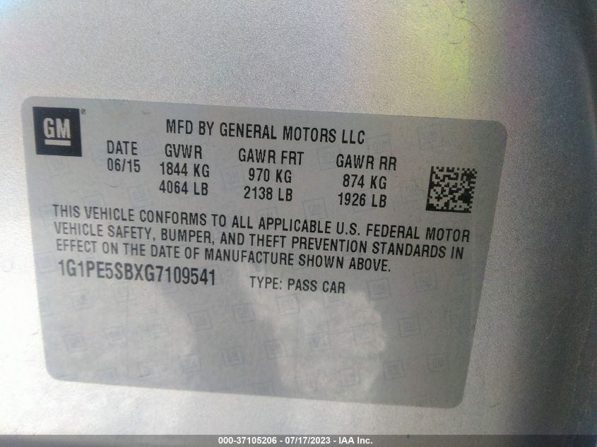 2016 CHEVROLET CRUZE LIMITED LT - 1G1PE5SBXG7109541