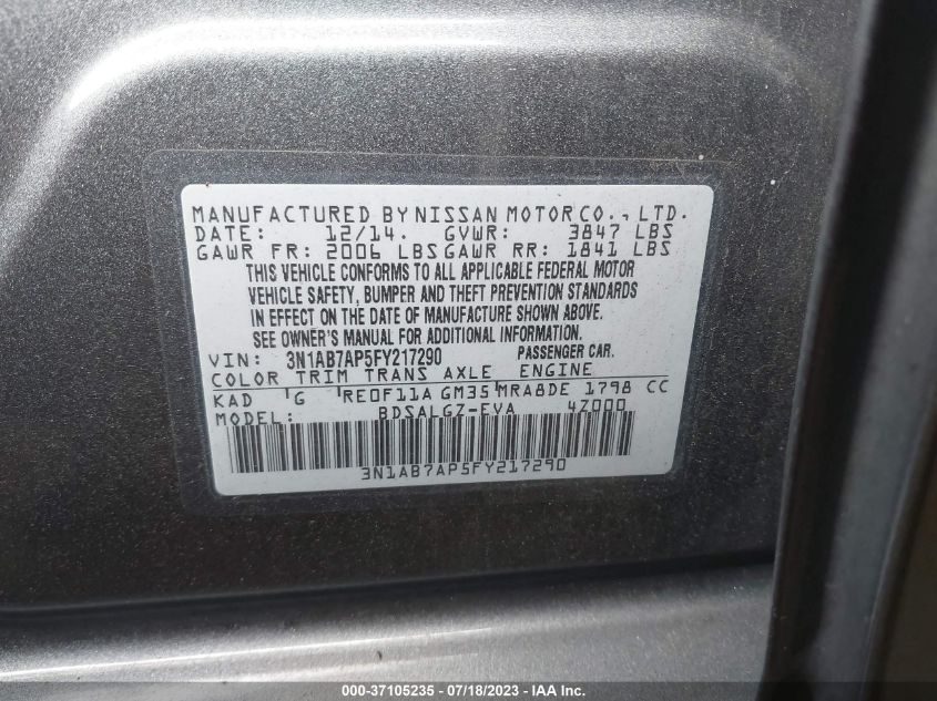 2015 NISSAN SENTRA SL - 3N1AB7AP5FY217290