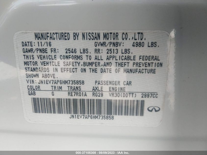 2017 INFINITI Q50 3.0T PREMIUM - JN1EV7AP6HM735858