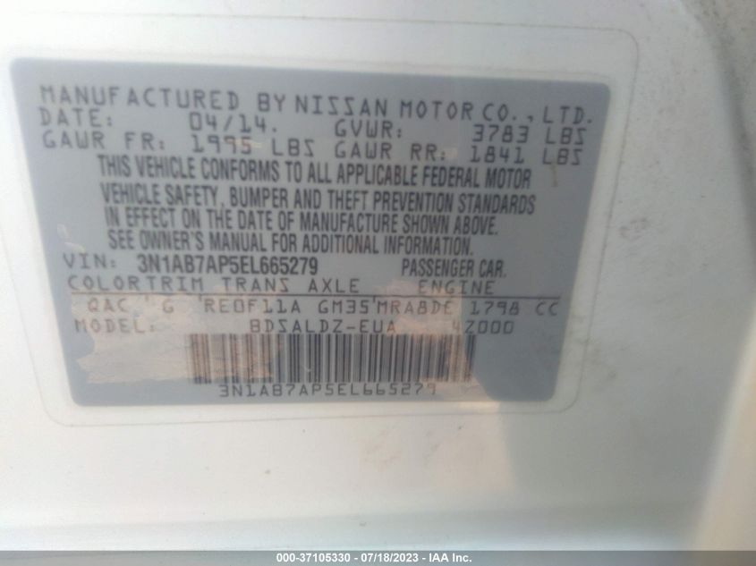 2014 NISSAN SENTRA SV - 3N1AB7AP5EL665279