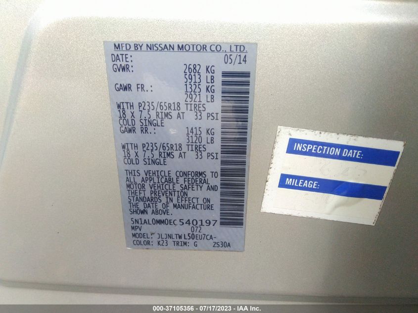 2014 INFINITI QX60 - 5N1AL0MM0EC540197