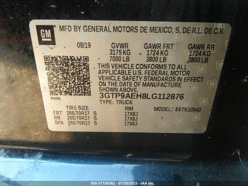 2020 GMC SIERRA 1500 - 3GTP9AEH8LG112876
