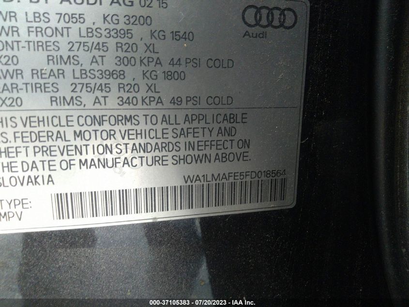 2015 AUDI Q7 3.0L TDI PREMIUM PLUS - WA1LMAFE5FD018564