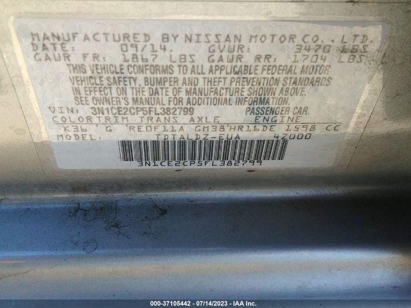 2015 NISSAN VERSA NOTE SV - 3N1CE2CP5FL382799