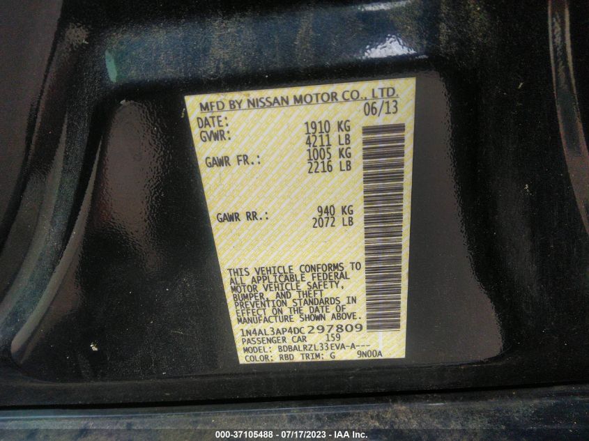 2013 NISSAN ALTIMA 2.5 S - 1N4AL3AP4DC297809