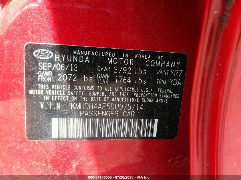 2013 HYUNDAI ELANTRA GLS - KMHDH4AE5DU975714