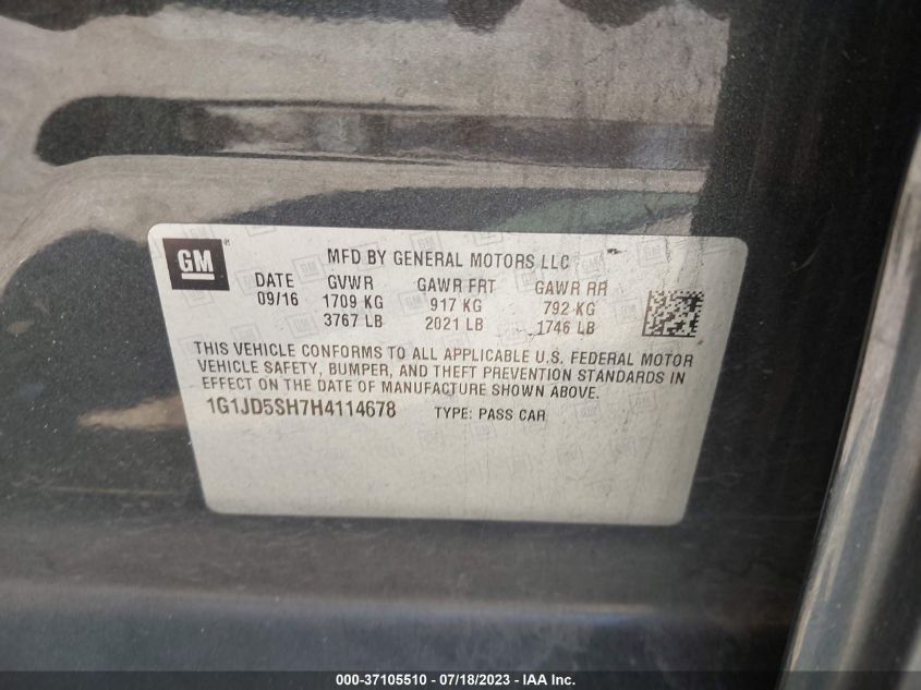 2017 CHEVROLET SONIC LT - 1G1JD5SH7H4114678