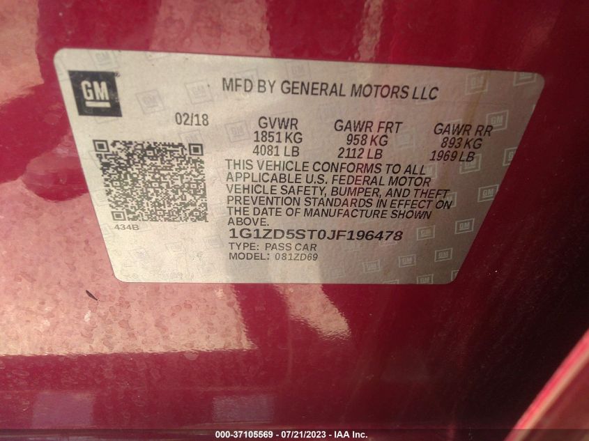 2018 CHEVROLET MALIBU LT - 1G1ZD5ST0JF196478