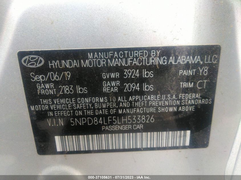 2020 HYUNDAI ELANTRA SEL/VALUE/LIMITED - 5NPD84LF5LH533826