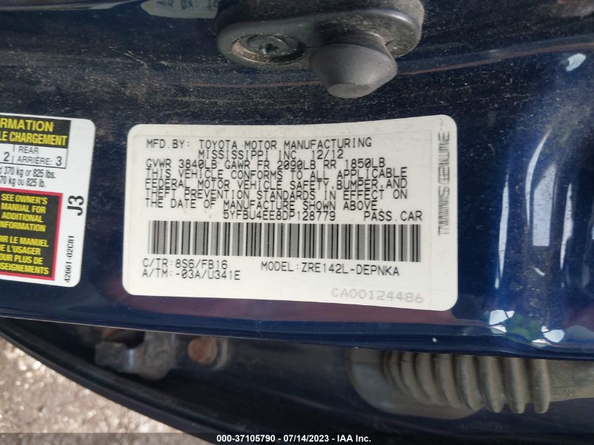 2013 TOYOTA COROLLA L/LE/S - 5YFBU4EE8DP128779