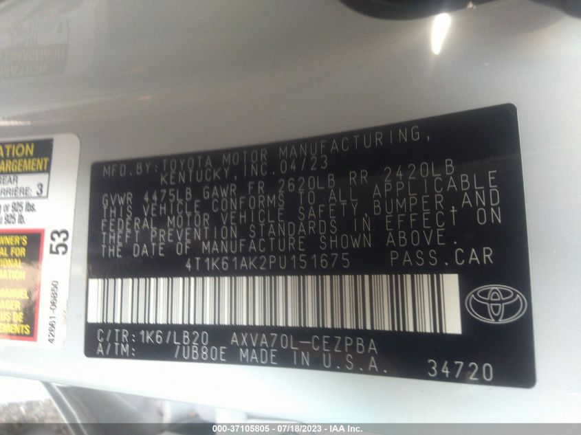 2023 TOYOTA CAMRY XSE - 4T1K61AK2PU151675