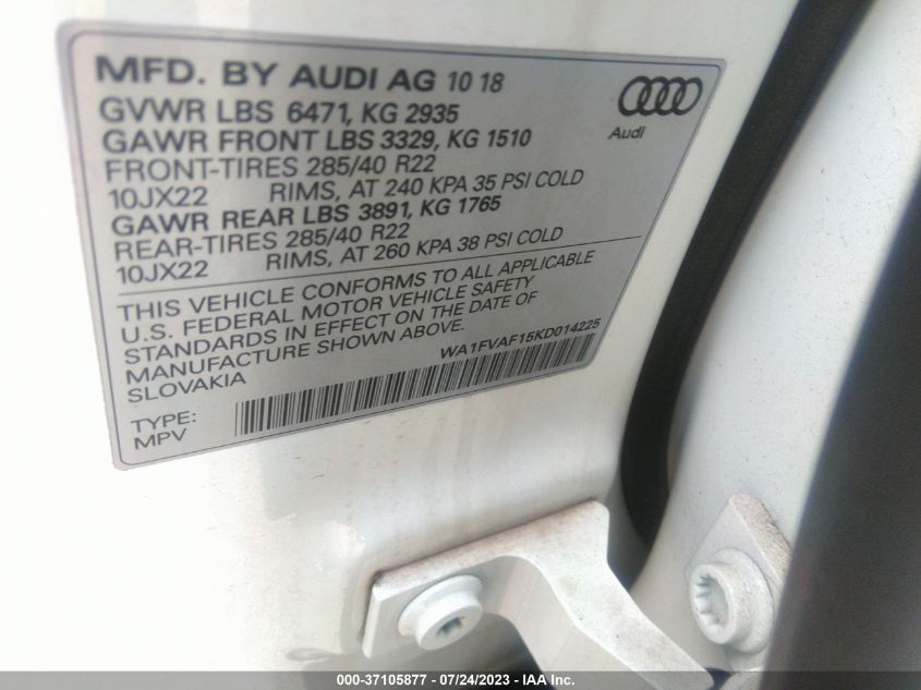 2019 AUDI Q8 PRESTIGE - WA1FVAF15KD014225