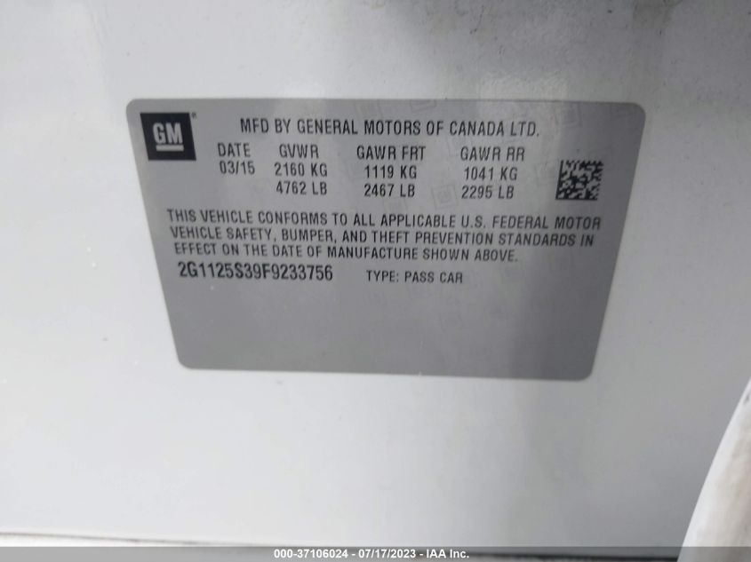 2015 CHEVROLET IMPALA LT - 2G1125S39F9233756