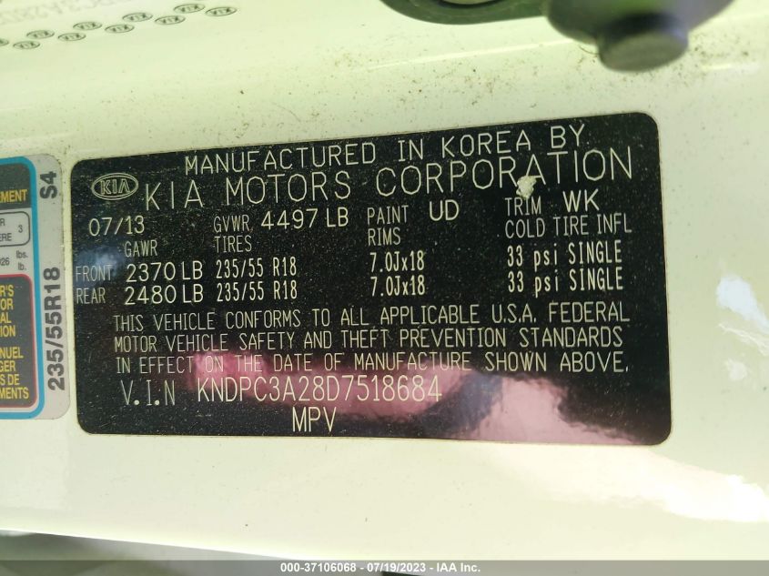 2013 KIA SPORTAGE EX - KNDPC3A28D7518684