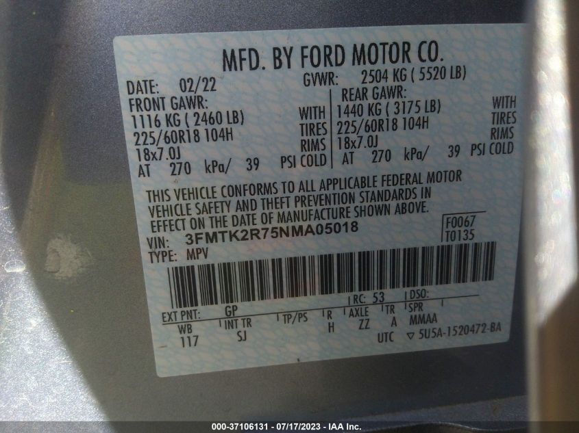 2022 FORD MUSTANG MACH-E CALIFORNIA ROUTE 1 3FMTK2R75NMA05018