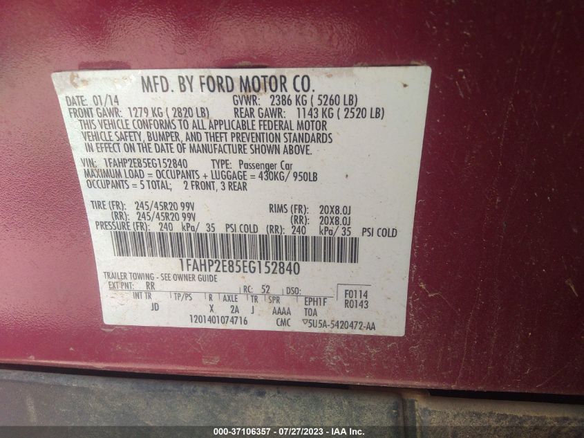 2014 FORD TAURUS SEL - 1FAHP2E85EG152840