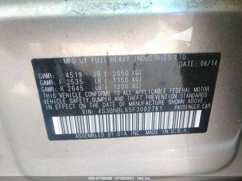 2015 SUBARU LEGACY 2.5I LIMITED - 4S3BNBL65F3002761