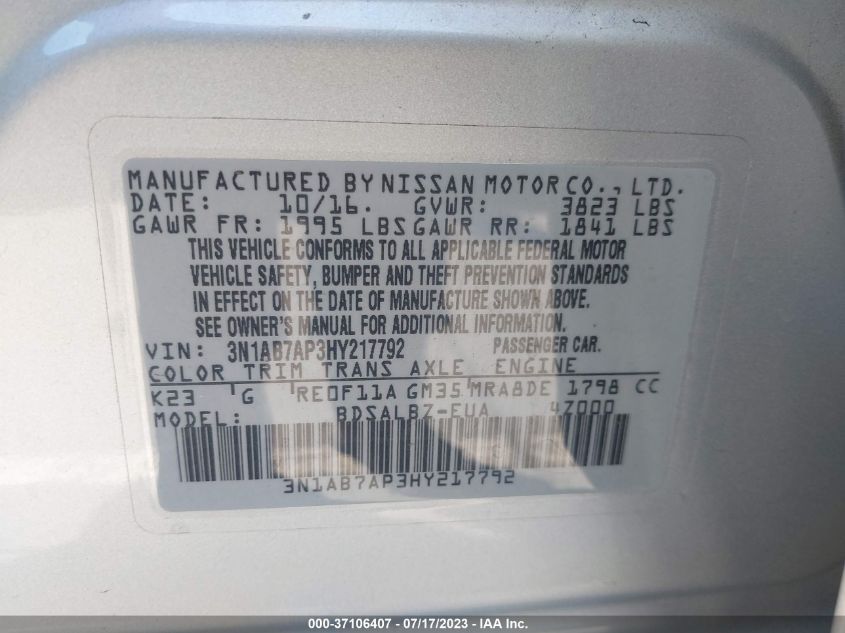 2017 NISSAN SENTRA S - 3N1AB7AP3HY217792