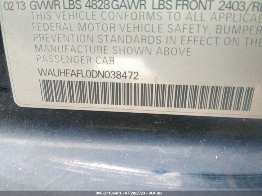 2013 AUDI A4 PREMIUM PLUS - WAUHFAFL0DN038472