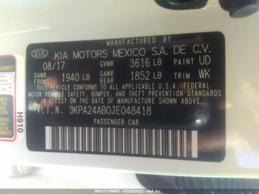 2018 KIA RIO LX/S - 3KPA24AB0JE048418