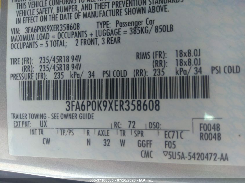 2014 FORD FUSION TITANIUM - 3FA6P0K9XER358608
