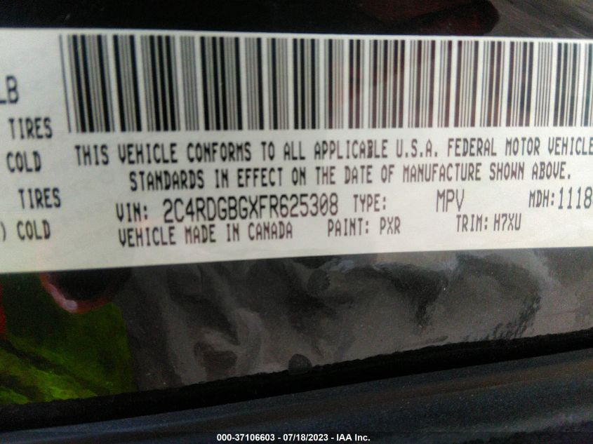 2015 DODGE GRAND CARAVAN SE - 2C4RDGBGXFR625308