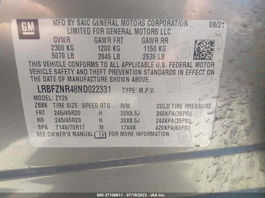 2022 BUICK ENVISION ESSENCE - LRBFZNR48ND022331