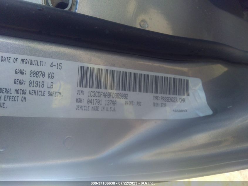 2015 DODGE DART SE - 1C3CDFAA8FD369092