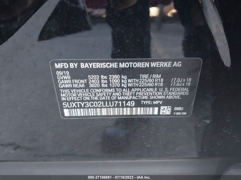 2020 BMW X3 SDRIVE30I - 5UXTY3C02LLU71149