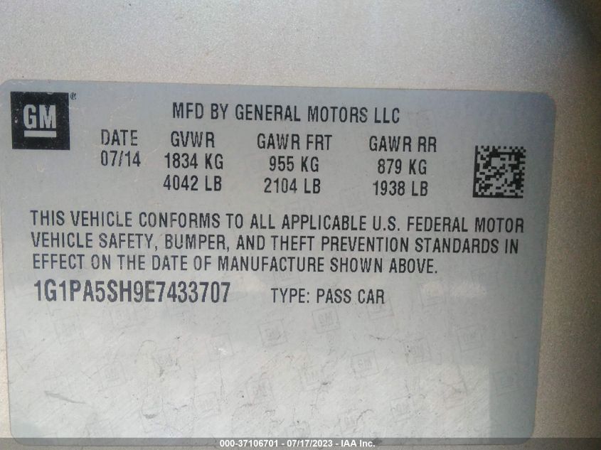 2014 CHEVROLET CRUZE LS - 1G1PA5SH9E7433707