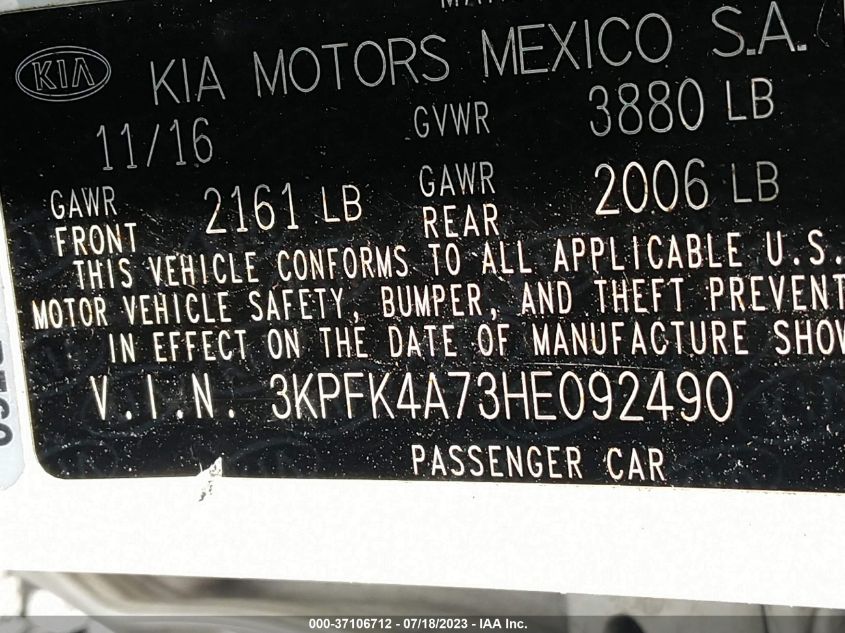 2017 KIA FORTE LX - 3KPFK4A73HE092490