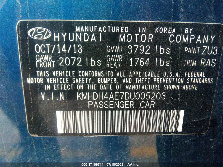 2013 HYUNDAI ELANTRA GLS/LIMITED - KMHDH4AE7DU005203