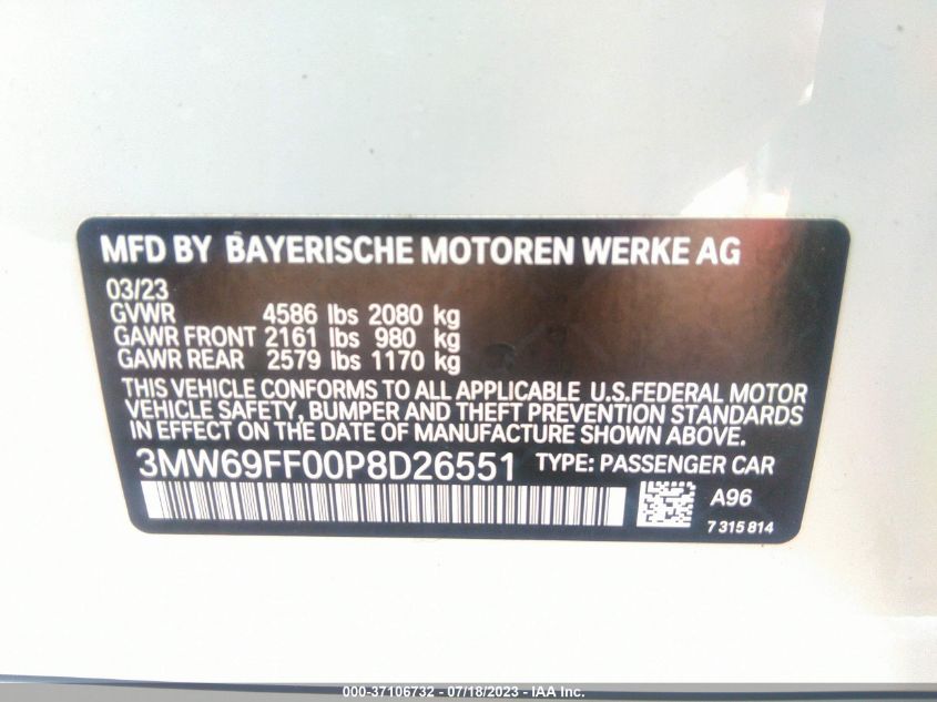 2023 BMW 3 SERIES 330I - 3MW69FF00P8D26551