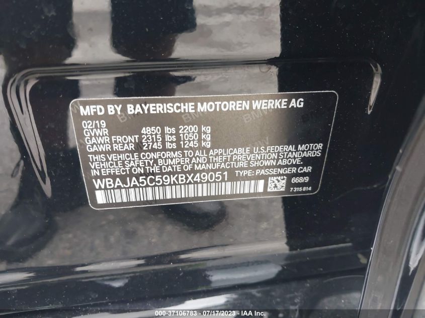 2019 BMW 5 SERIES 530I - WBAJA5C59KBX49051