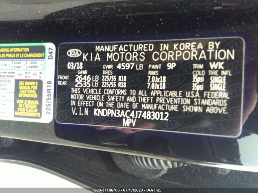 2018 KIA SPORTAGE EX - KNDPN3AC4J7483012
