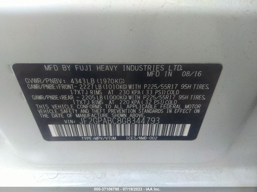 2016 SUBARU CROSSTREK PREMIUM - JF2GPABC8G8344793