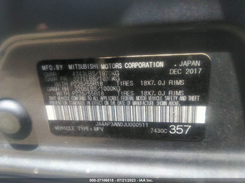 2018 MITSUBISHI OUTLANDER SPORT ES/SE - JA4AP3AW0JU000511