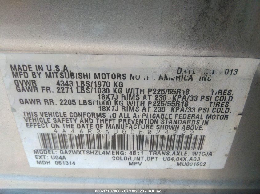 2013 MITSUBISHI OUTLANDER SPORT ES - 4A4AR3AU6DE024222