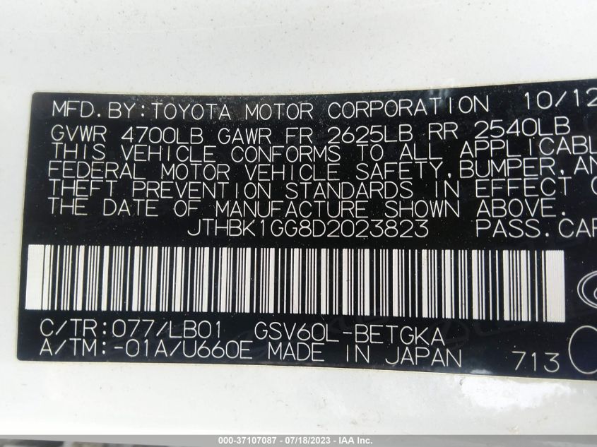 2013 LEXUS ES 350 4DR SDN - JTHBK1GG8D2023823