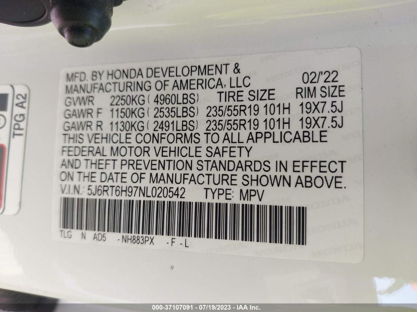 2022 HONDA CR-V HYBRID TOURING - 5J6RT6H97NL020542