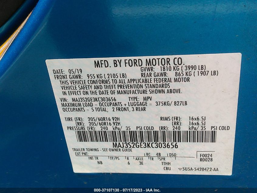 2019 FORD ECOSPORT SE - MAJ3S2GE3KC303656