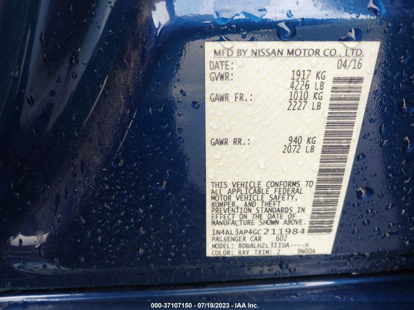 2016 NISSAN ALTIMA 2.5 SR - 1N4AL3AP4GC211984