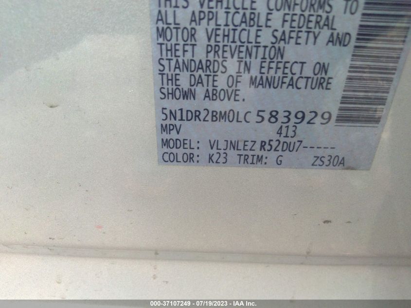 2020 NISSAN PATHFINDER SV - 5N1DR2BM0LC583929