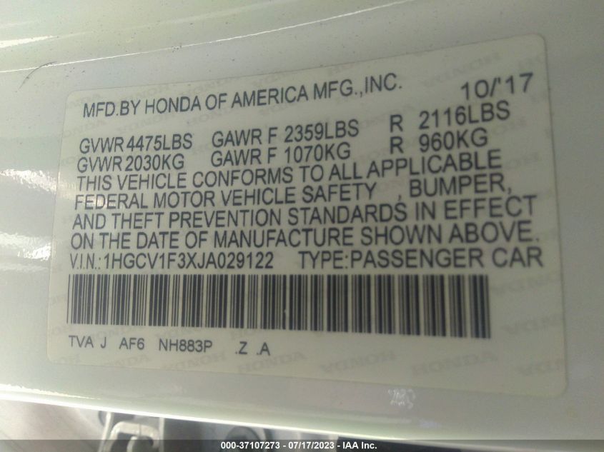 2018 HONDA ACCORD SEDAN SPORT 1.5T - 1HGCV1F3XJA029122