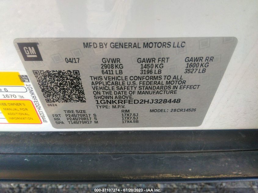 2017 CHEVROLET TRAVERSE LS - 1GNKRFED2HJ328448