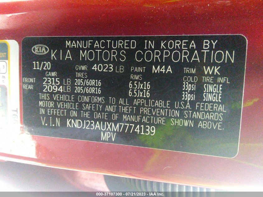 2021 KIA SOUL S - KNDJ23AUXM7774139