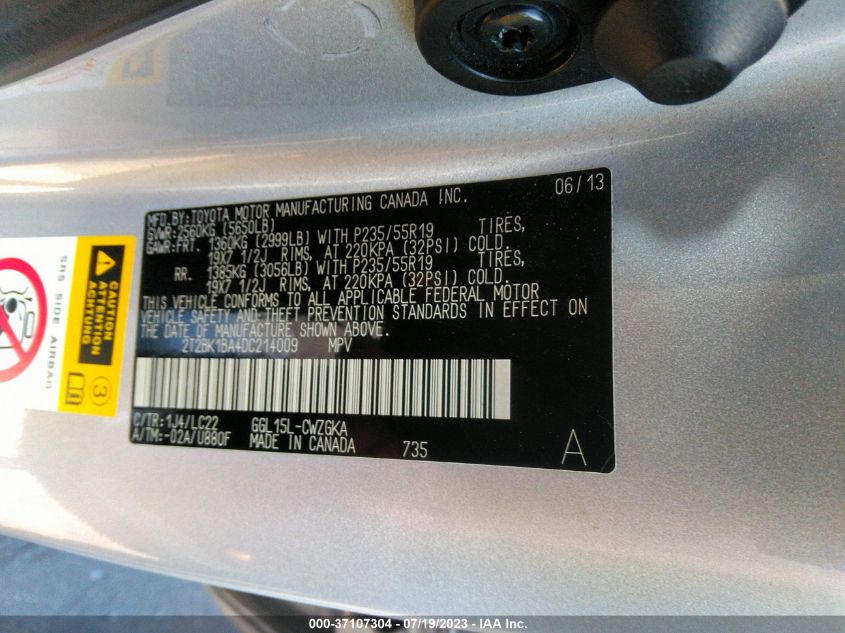 2013 LEXUS RX 350 - 2T2BK1BA4DC214009