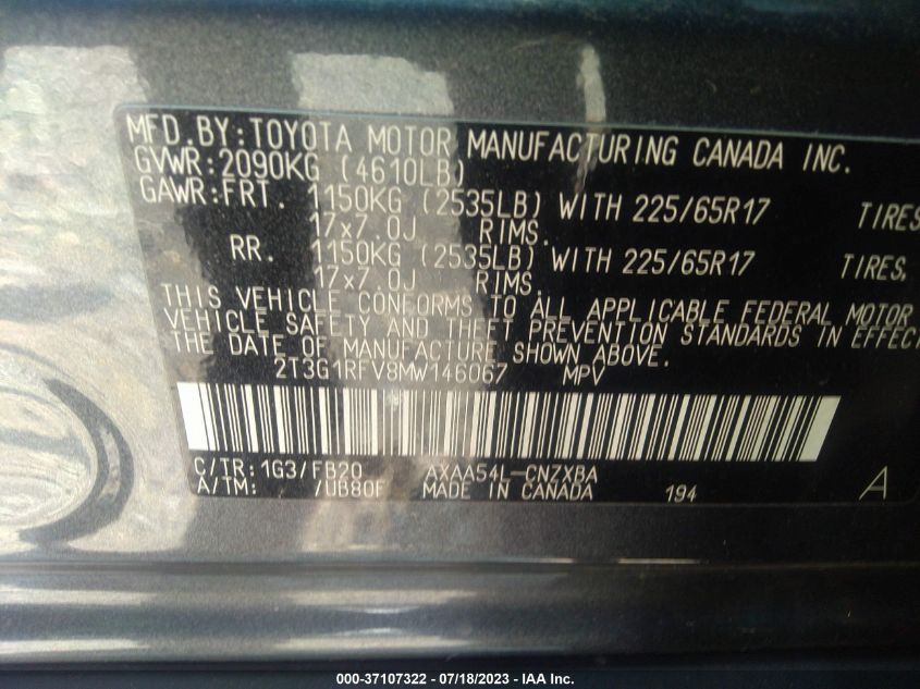 2021 TOYOTA RAV4 LE - 2T3G1RFV8MW146067